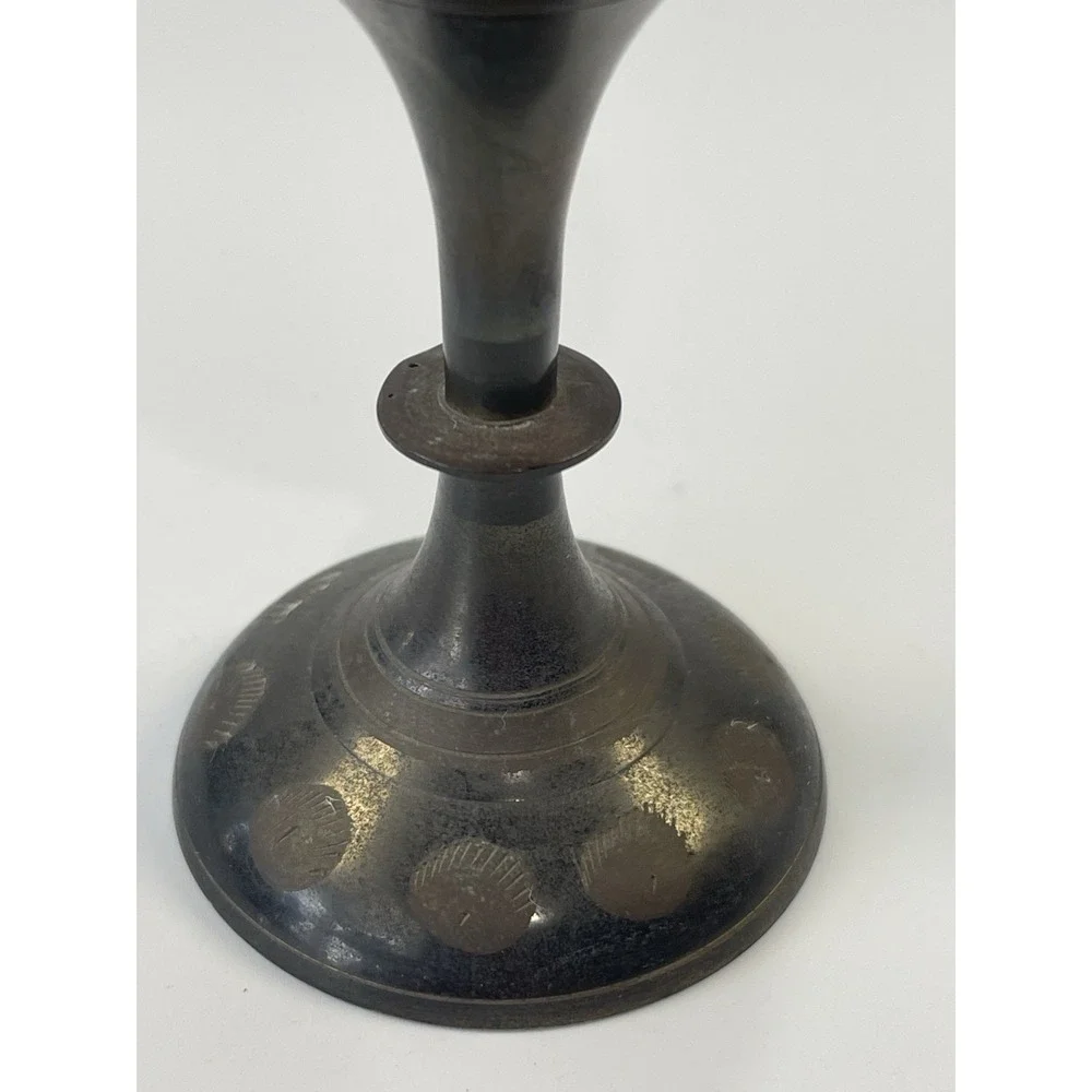 Flower Vase Solid Brass Hand Etched Floral  8